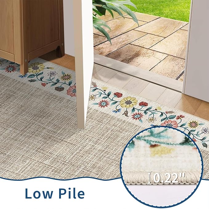 GarveeHome Washable Living Room Rug 9x12 Floral Bordered Area Rugs Soft Thin - Image 5