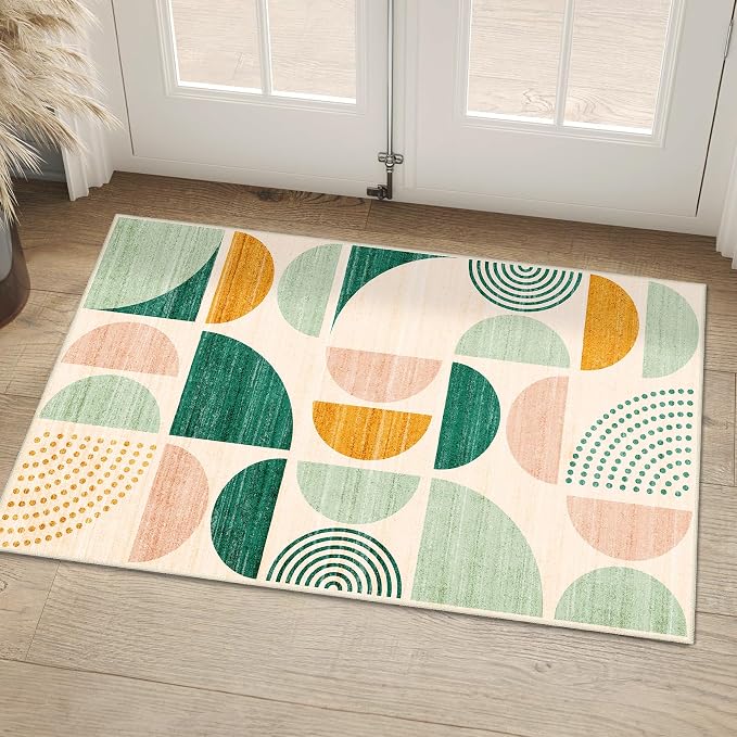 MUJOO Green Small Rug Washable, Boho Area Rugs - Image 3