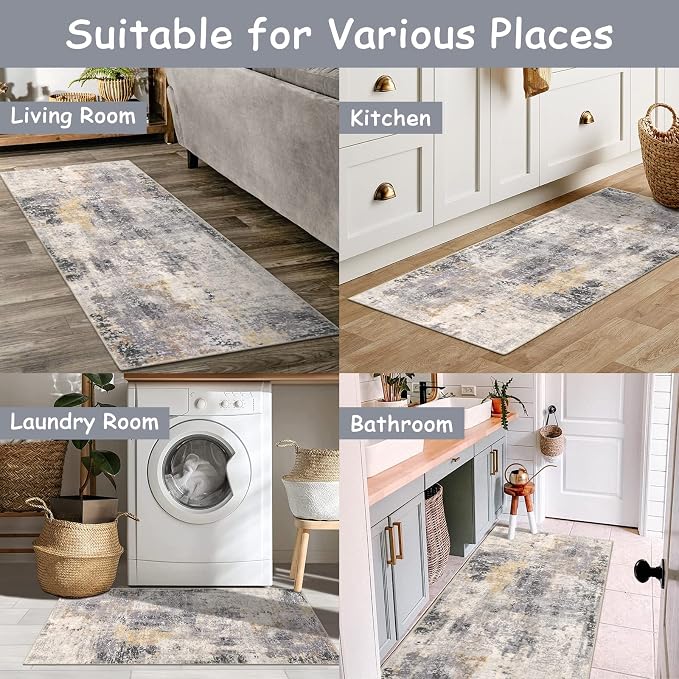 Lahome Modern Abstract Gray Bathroom Runner Rug, 2x4.3 Washable Laundry Room - Image 6