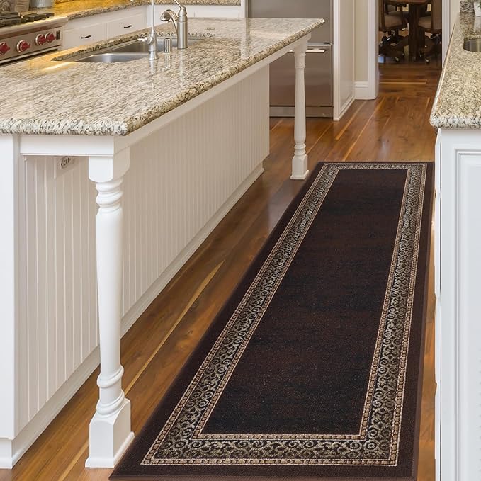 Antep Rugs Alfombras Bordered Modern 2x10 Non-Slip Low Pile Rubber Backing by AntepRugs