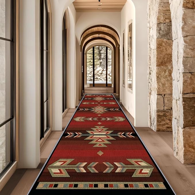 Red Arrow Runner Rug, 3x10ft Retro Geometric Hallway Runner Rug - Image 4