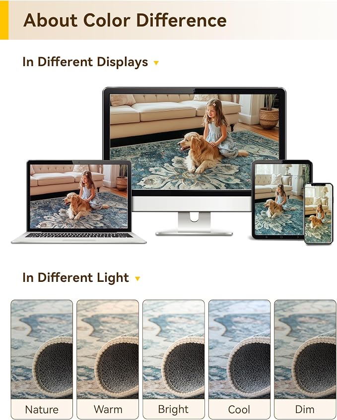 Area Rugs 10'x14' Washable Non-Slip, Floral Vintage Distress Print Pattern - Image 8
