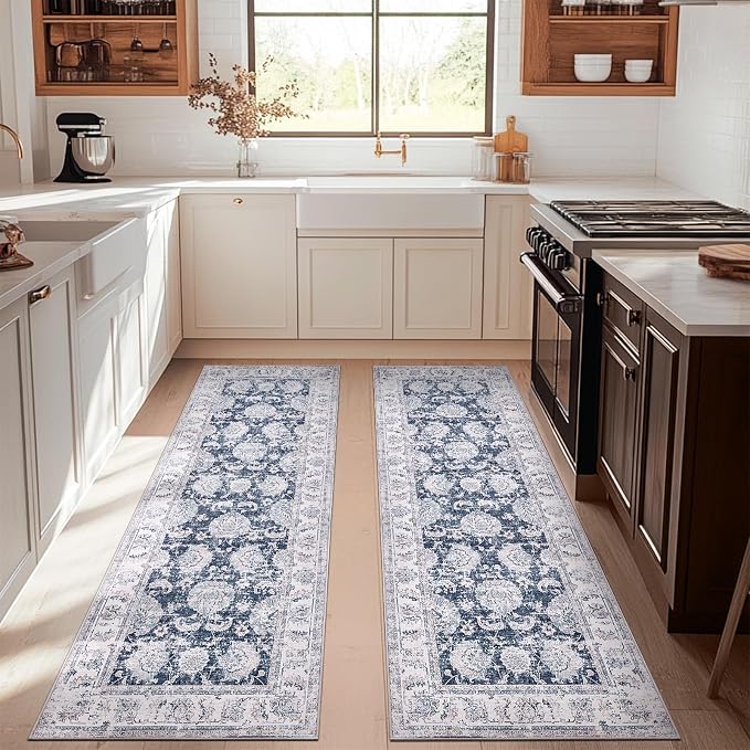 jinchan Fiora Runner Rug 3x10-2pcs Kitchen Washable Vintage Hallway Rug Floral by JINCHAN