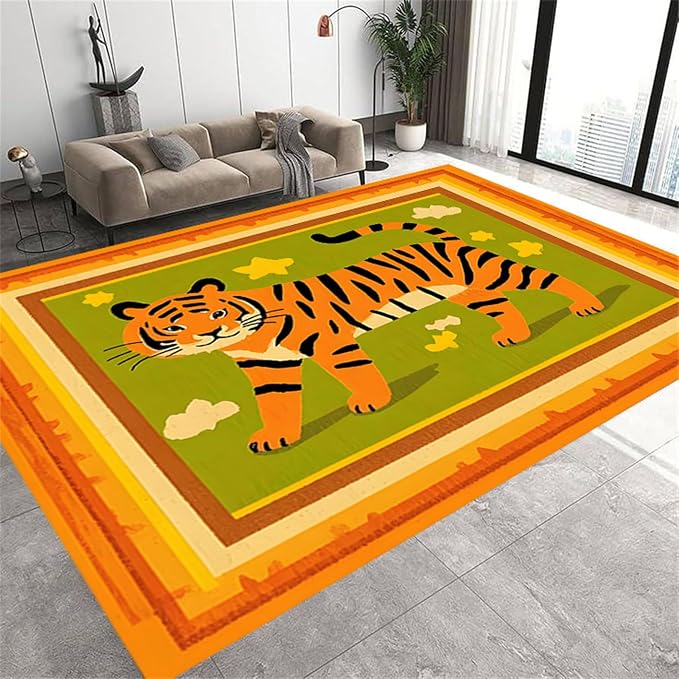 Tiger Rugs for Living Room，6x8ft, Modern Minimalist Style Orange Tiger Rug - Image 3