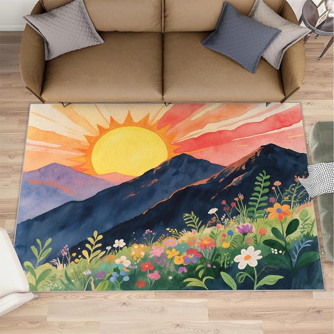 Boho Sun Area Rugs 4x6ft, Minimalist Line Carpet by Unknown