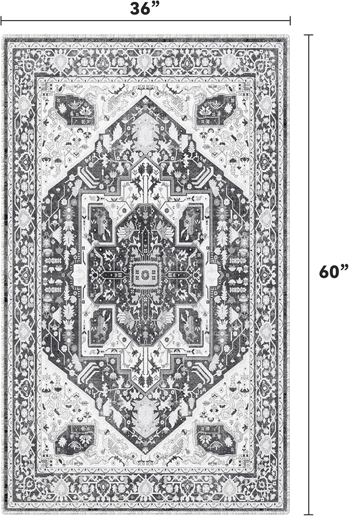 EnHomee 3x5 Washable Area Rugs for Bedroom, Boho Vintage Rugs, Foldable Area - Image 2