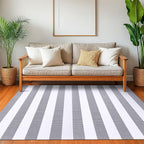 KOZYFLY Grey and White Striped Rug 4'x6' Indoor Outdoor Rug Cotton Hand-Woven - Image 3