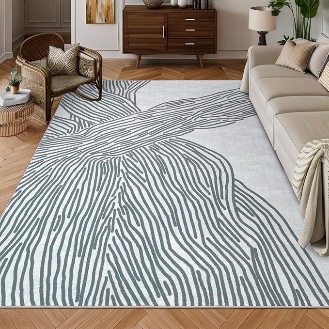 YIHOUSE Grey Rug for Living Room, 6×9 Modern Abstract Area Rug, Geometric by YIHOUSE