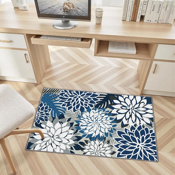 2x3 Washable Small Rug Tropical Botanical Modern Floral Indoor Chenille Door - Image 3