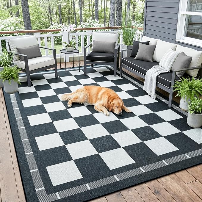 Vasofe Checkered Jute 6x9 Area Rugs, Washable Outdoor Patio Rug - Image 3