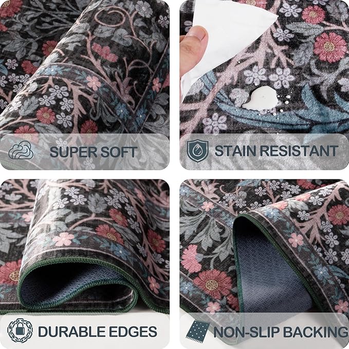 5x7 Washable Area Rugs for Living Room, Stain Resistant Vintage Rugs for Dining - Image 5