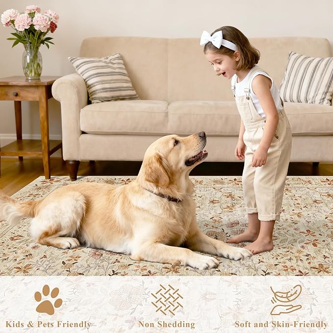 DUKINO 3x5 Area Rug, Vintage Floral Washable Rug - Image 3