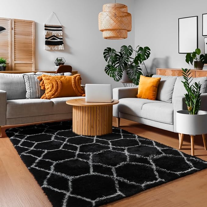 ONASAR Area Rugs for Bedroom Living Room, Fluffy 4x6 Black and White Rug - Image 7