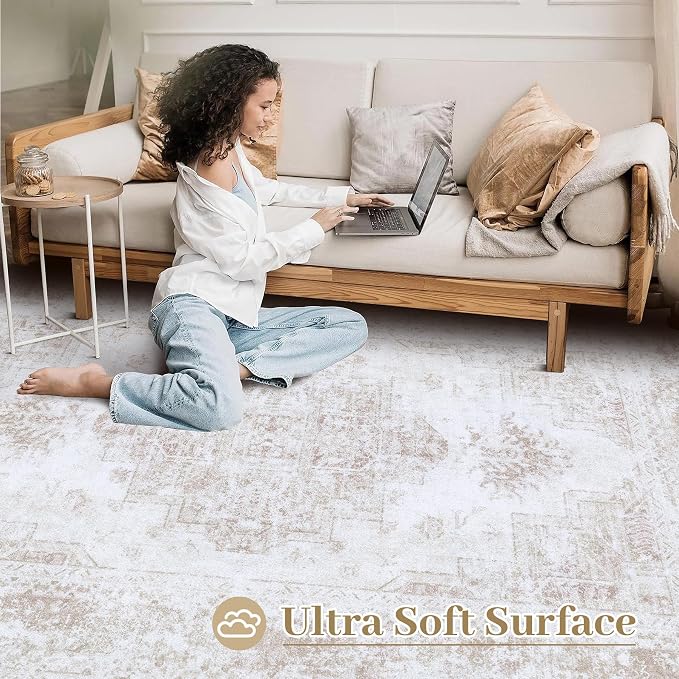 Area Rug 6x9 Living Room Rug, Machine Washable Vintage Distressed Medallion Rug - Image 4