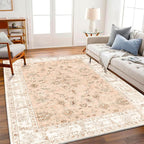 Area Rug 9x12 Washable Tangerine Vintage Traditional Mat Distressed Indoor by CHAMPLANT