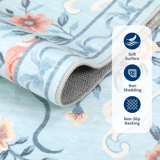 GarveeHome 2x3 Floral Area Rug Non Slip Entryway Mat Low Pile Stain Resistant - Image 5