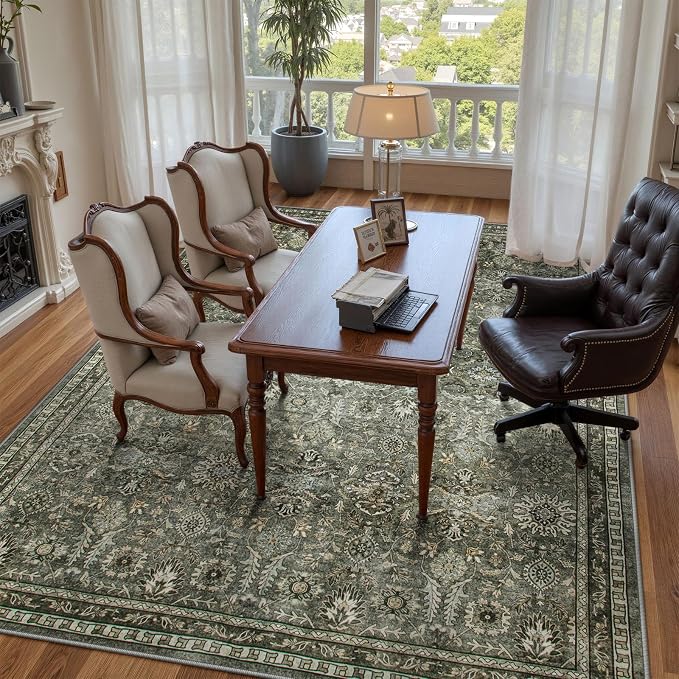 Lahome Green 10x14 Area Rugs for Living Room, Washable Vintage Large Floor Rugs - Image 7