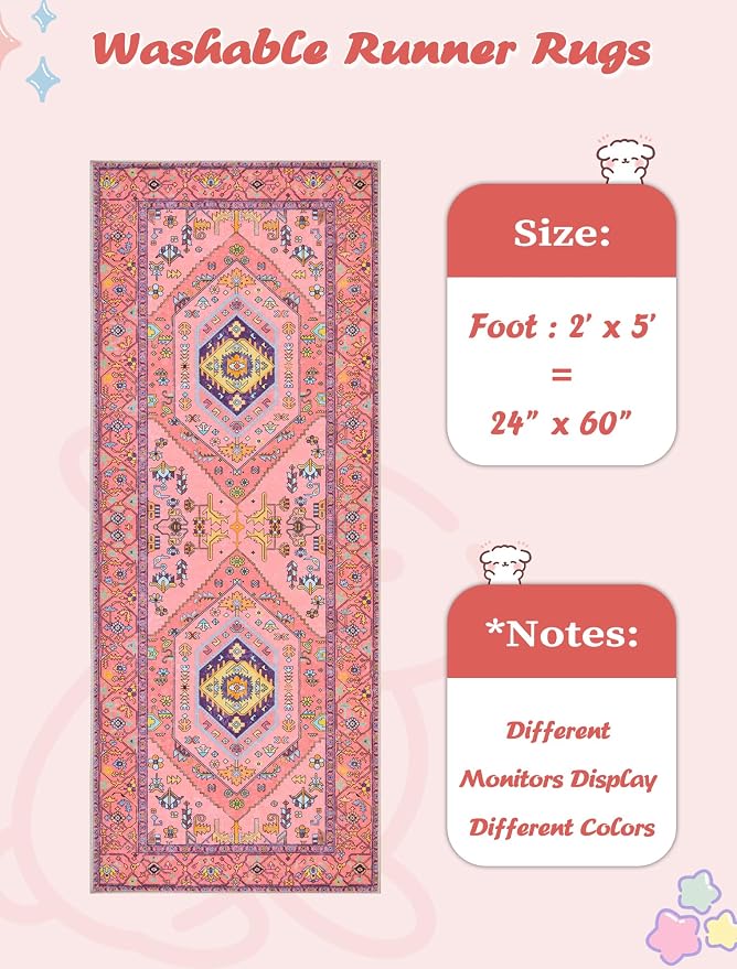 SERISSA Washable Kitchen Runner Rug, 2x5 Non-Slip Fuchsia Pink Runner Rugs - Image 7