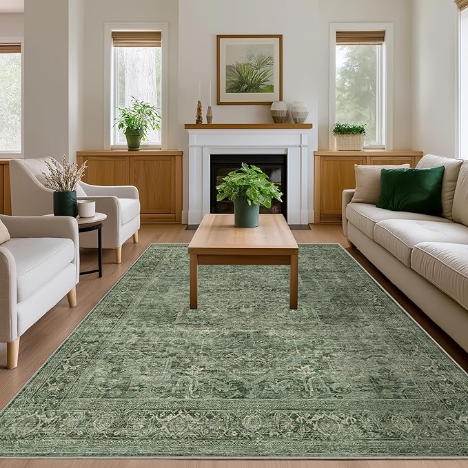 Fmfunctex 8x10 Washable Area Rug Green Vintage Neutral Distressed Oriental by Fmfunctex