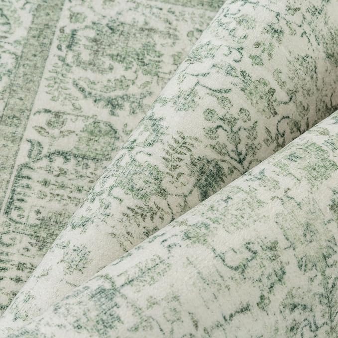 Sage Green Area Rug 4x6 Washable Office Entryway Carpet Vintage Distressed Non - Image 9