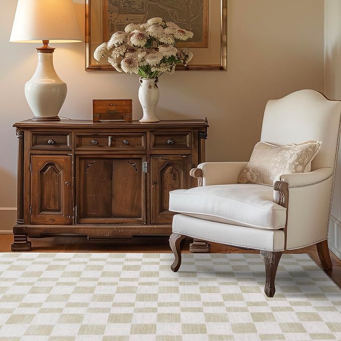 EVERGRACE Checkered Plaid Area Rug 4x6, Soft Fuzzy Faux Wool Rugs Washable Anti - Image 2