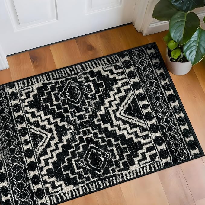 Rugshop Southwestern Black and White Tribal Area Rug – Geometric Diamond - Image 7