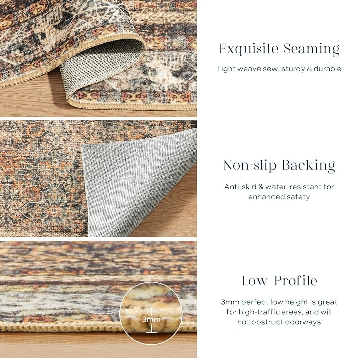 Phantoscope Washable Area Rug 4'x6' Non-Slip, Vintage Neutral Rugs - Image 5