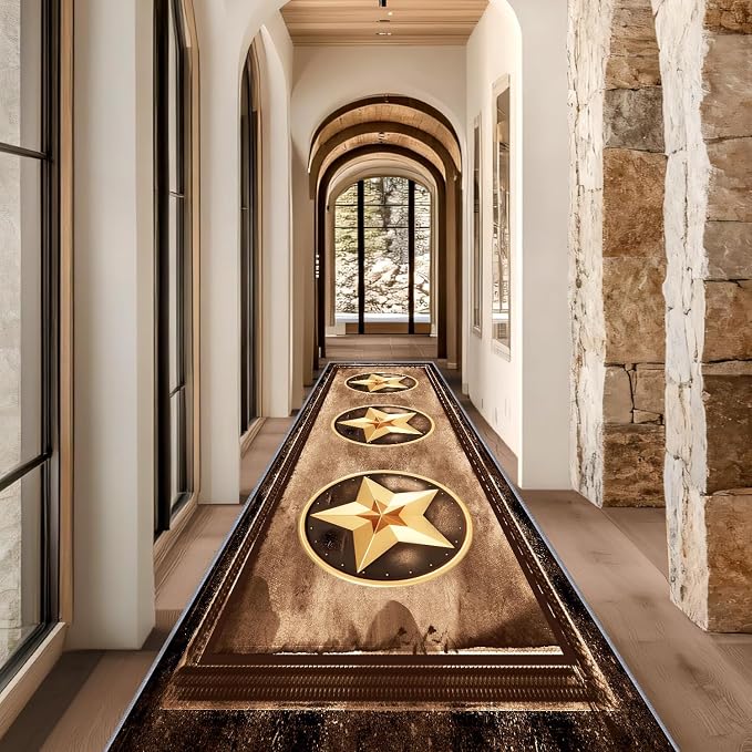 Gold Five-Point Star Runner Rug, 4x12ft Washable Hallway Badge Carpet, Corridor - Image 4