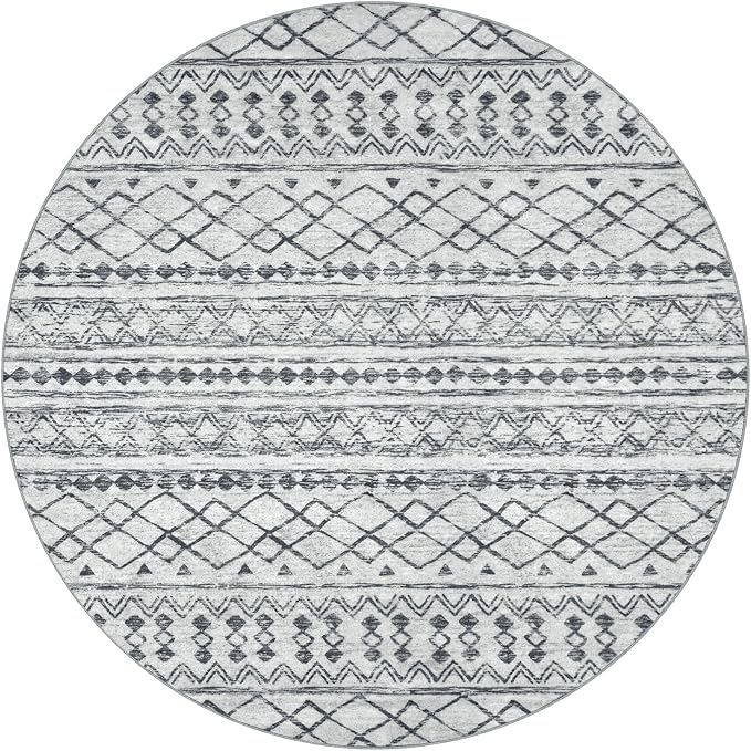 KUTA Washable Circle Rug 3Ft Grey Moroccan Washable Round Area Rugs Boho Foyer - Image 8