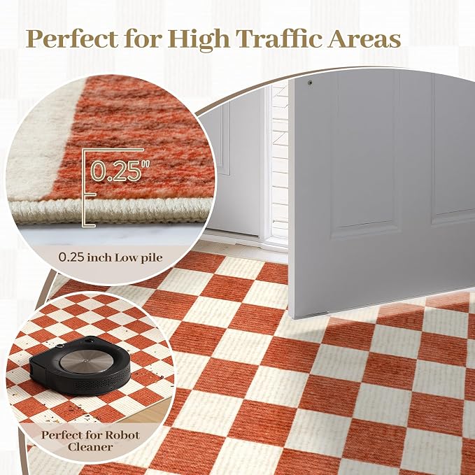 Machine Washable 5x7 Area Rugs for Living Room Checkered, Non Slip Soft Low - Image 9