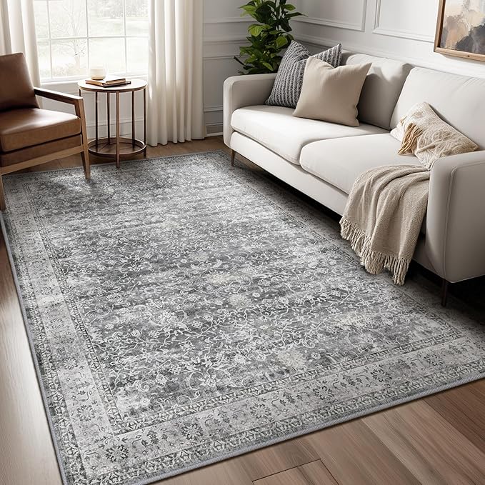 Grey Neutral Area Rug 6x9, Vintage Gray Rugs by Jainmy
