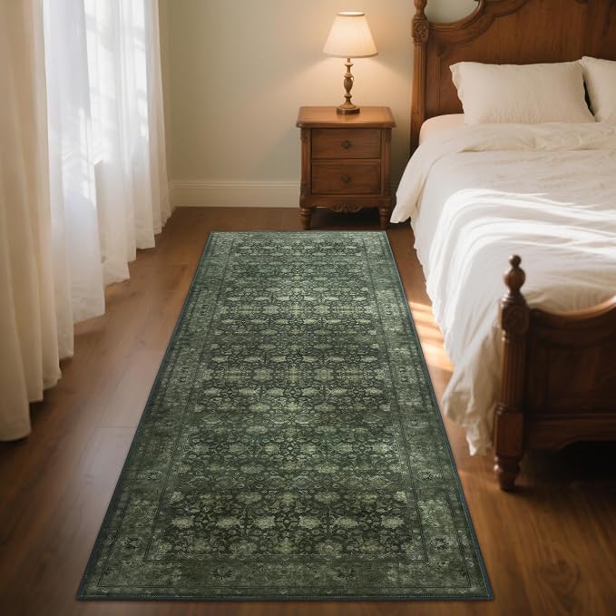 2'6x8' Washable Runner Rug for Hallway, Non Slip Vintage Floral Long Carpet - Image 5