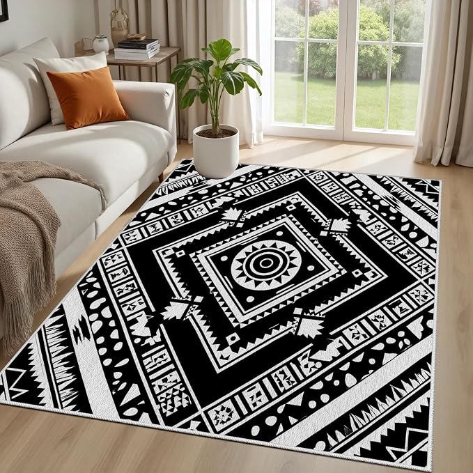 Area Rugs for Living Room 7x9, Moroccan Washable Low Pile Rug, Boho Neutral - Image 2