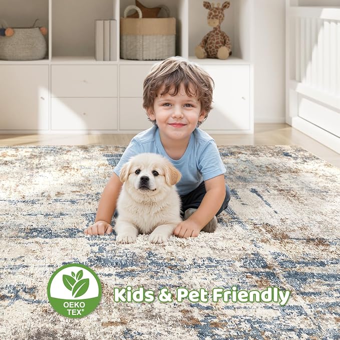 6x8Ft Area Rug Washable Rugs: Living Room Large Abstract Modern Soft Stain - Image 7
