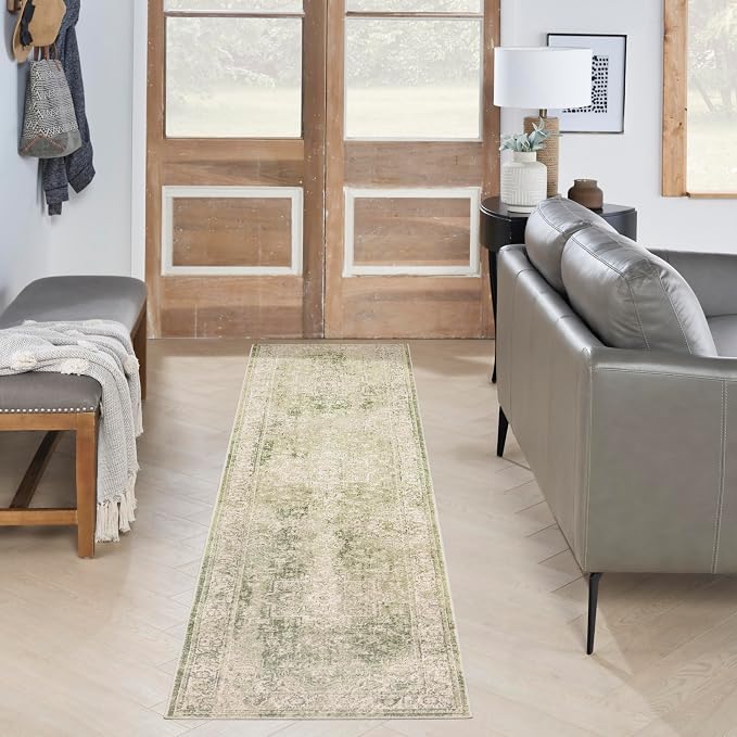 Nourison Home Astra Machine Washable Ivory Green 2'2" x 8' Area Rug by NourisonHome