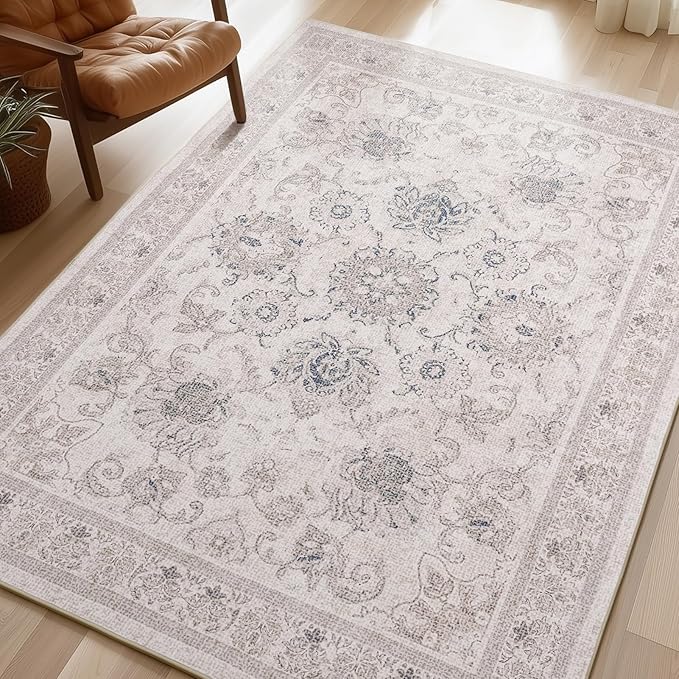 Phantoscope Washable Area Rug 6'x9' Non-Slip, Vintage Neutral Rugs by Phantoscope