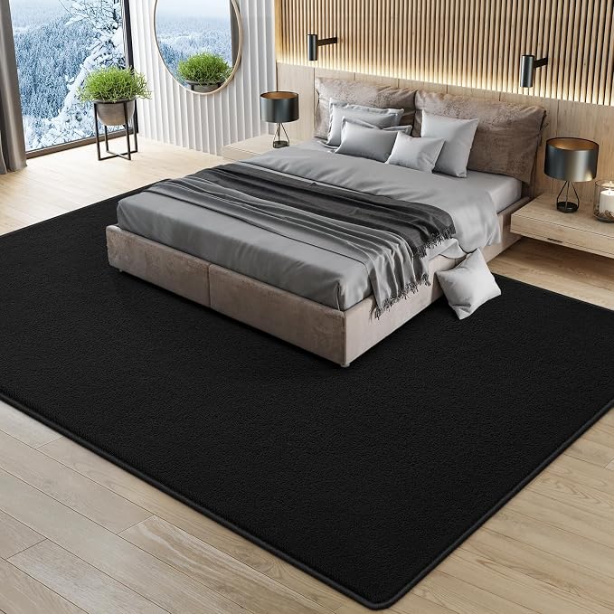 Large Modern Area Rugs for Living Room Bedroom, 5x8 Feet Black Ultra Soft Solid - Image 9