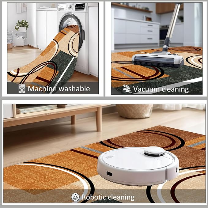 Modern Wavy Circles Area Rug 6x8ft, Geometric Design Low Pile Carpet, Soft & - Image 6