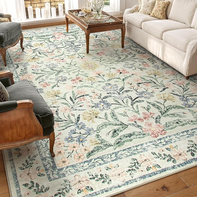 Morebes Washable Area Rugs 9x12 Living Room, Boho Large Cream Rugs by Morebes