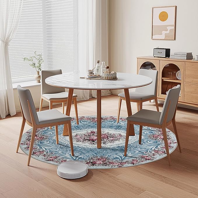 Easy-Going Round Rug 6ft Area Rug Washable Floral Circle Rugs - Image 8