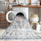 Area Rug 8x10 Washable Rug Orange Gray Vintage Traditional Mat Distressed - Image 2