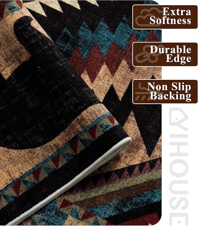 YIHOUSE Rustic Cabin Area Rug 9x12, Lodge Wildlife Bear Washable Large Area Rug - Image 5