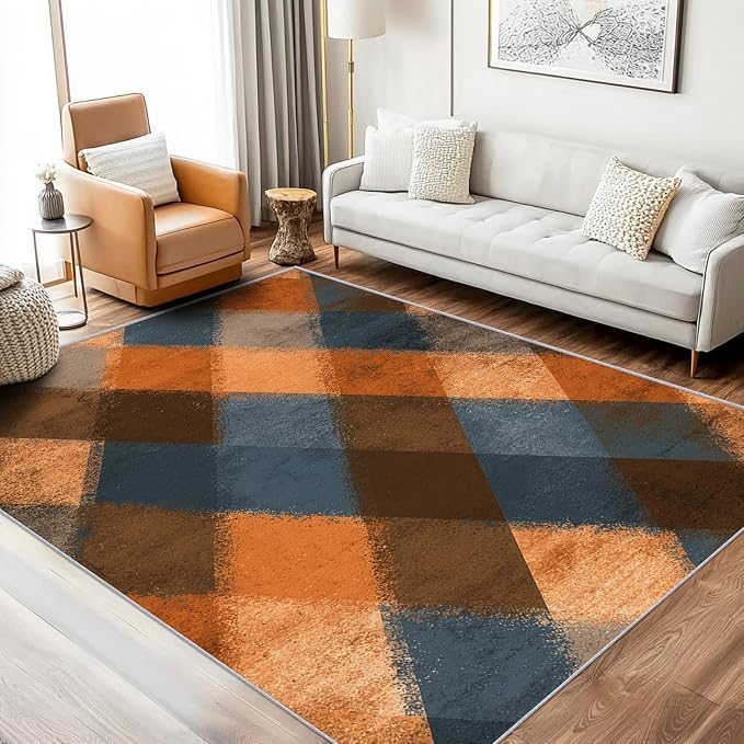 Checkered Geometric Rug, Washable 6x9 Rug by Unknown