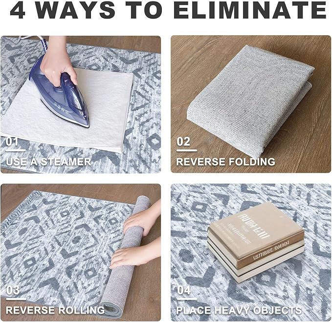 KILOCOCO Boho Entryway Rug 3x5 Area Rug Washable Non Slip Grey Throw Rugs Soft - Image 3