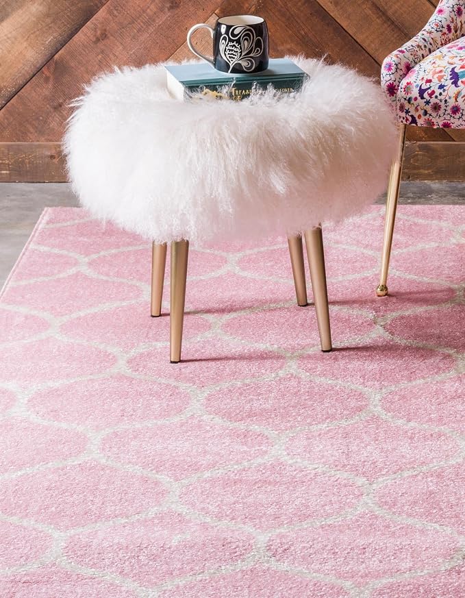 Rugs.com Lattice Frieze Collection Rug – 9' x 12' Light Pink Medium Rug Perfect - Image 3
