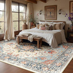 Area Rugs 10'x12' Washable Non-Slip, Floral Vintage Distress Print Pattern - Image 2
