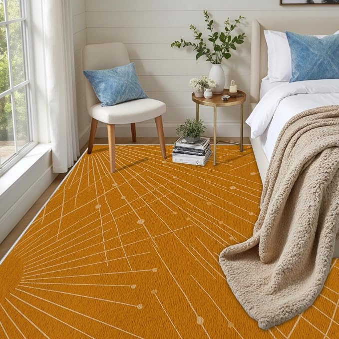 Modern Washable Area Rug 4x5, Boho Minimalist Non-Slip Rugs, Abstract Striped - Image 3