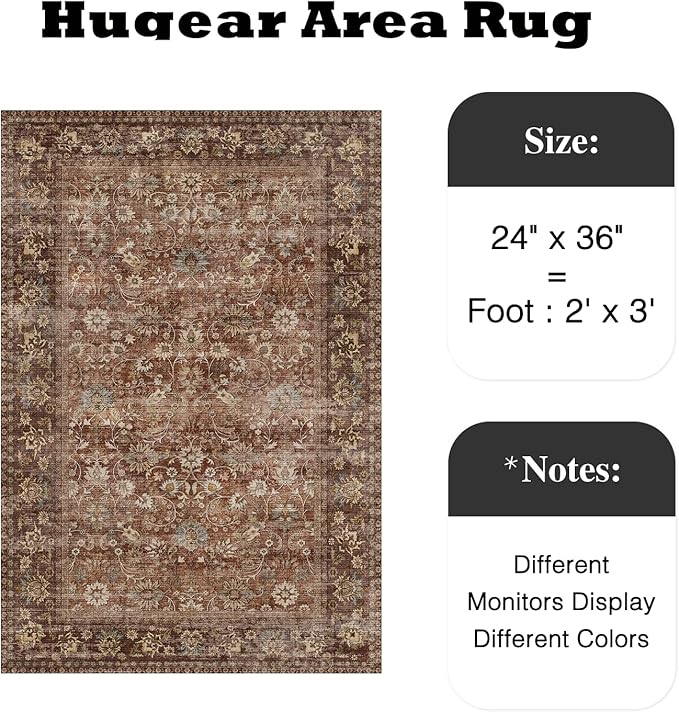 HUGEAR 2x3 Small Rug Machine Washable Area Rug Brick Red Entryway Rugs Entrance - Image 2