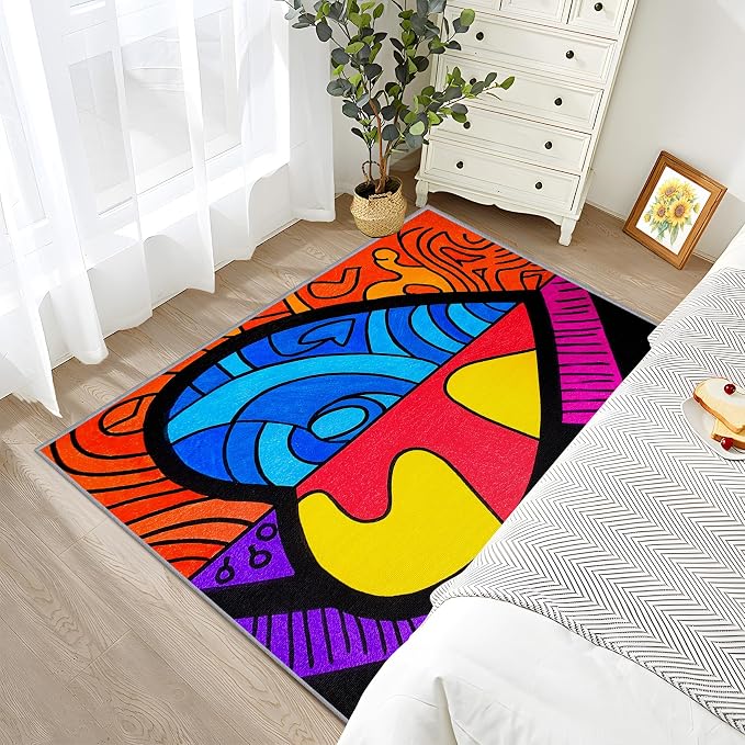 Abstract Rug - 4x6 Rug, Colorful Pop Art Area Rugs, Hippie Aesthetic Funky Low - Image 5