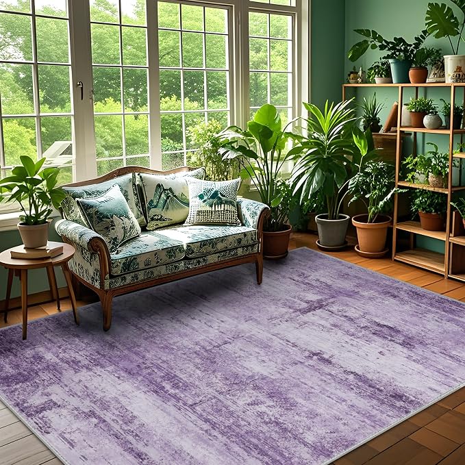 Abstract 5x7 Area Rug for Living Room Dining Room Office Bedroom Purple Grey by FLYRUGGO